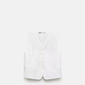 Zara Linen White Button-Up Vest